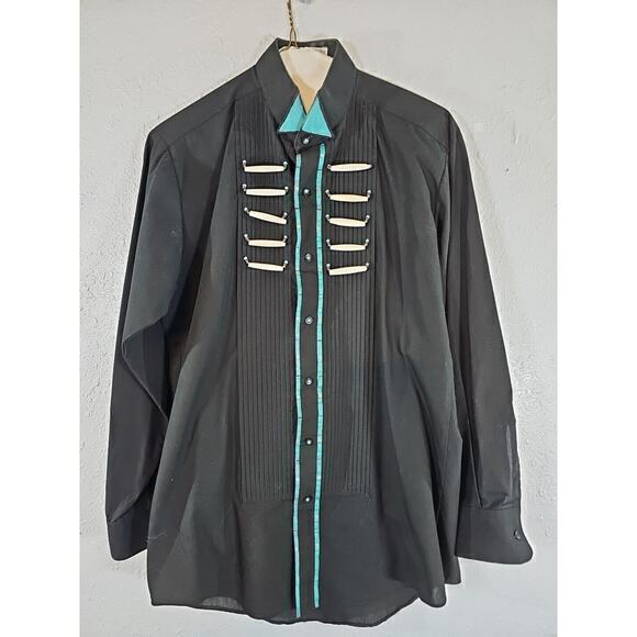 Wanted By Beads Beautiful Men’s ‘West Of Santa Fe’ Black‎ Shirt Small Vintage - Picture 1 of 8